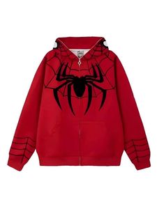 Sweat-shirt à capuche zippé pour homme Spider-Man imprimé personnalisé, rouge, coupe classique, décontracté, en polyester tissé, pour l'automne, style urbain - Product Image 1