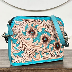 Sac à main pour femme en cuir véritable de vachette, design moderne, logo personnalisé, cuir travaillé à la main, motif floral, sac bandoulière - Product Image 5