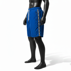 Shorts coupe-vent légers en polyester 120 GSM, bleu, avec empiècements latéraux contrastés, broderie, appliqué, logo personnalisé, pour homme - Product Image 4