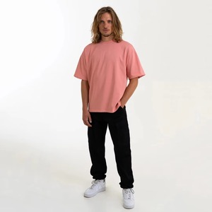 Men's Oversized Pink Short Sleeve Casual T-<b>Shirt</b> 100% Cotton Plain Dyed Summer Wear V-Neck Style - Product Image 6