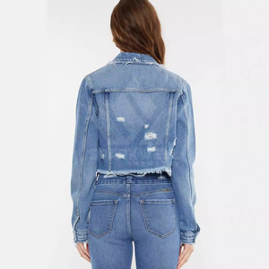 Women's Light Blue <b>Cropped</b> Distressed <b>Denim</b> <b>Jacket</b> Button Closure Long Sleeve Slim Fit Casual Jean <b>Jacket</b> Spring Autumn Wear - Product Image 4