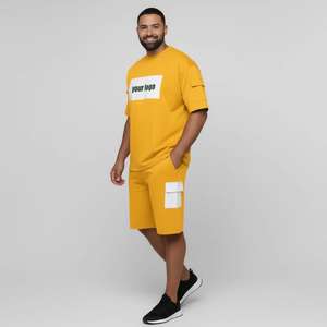 Nouvel ensemble décontracté haut de gamme pour homme, confortable pour l'automne, composé d'un t-shirt à manches courtes en coton et d'un short imprimé, ensemble de survêtement 2 pièces - Product Image 3