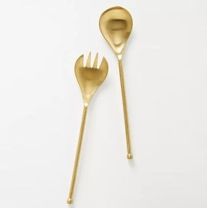 Wholesale Modern Matte Gold Salad <b>Servers</b> Set Of 2 Stainless Steel Kitchen Serving Utensils With Elegant Brass Finish On Sale - Product Image 2