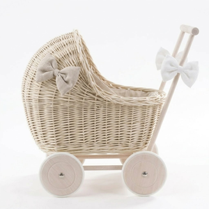 Poussette de poupée en rotin tressé de haute qualité pour enfants, ensemble de poussettes mignonnes faites à la main, jouet de décoration pour chambre de bébé et école pour enfants - Product Image 3