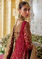 Set Lehenga Choli Pengantin Bordir dengan Dupatta Jaring, Renda, Panjang Lantai, Anti Kusut, Cepat Kering, Tradisional India Pakistan untuk Pernikahan