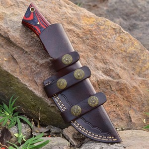 Cuchillo de Acero de Damasco Hecho a Mano, Hoja Fija, para Uso General/Camping, 8.5 Pulgadas, con Mango de Madera y Funda de Cuero - Product Image 6