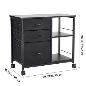 Armadietto Portadocumenti Mobile in Metallo con 3 Cassetti in Tessuto e 2 Ripiani Aperti, Armadietti Verticali in Legno per Archiviazione - Product Image 2