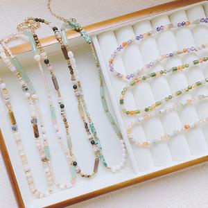 Collier baroque en pierre naturelle fait main, polyvalent, automne-hiver, acier titane intégral, douche - pas besoin de le retirer - Product Image 1