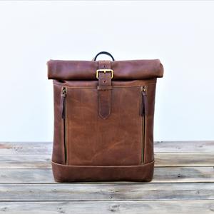 Daily Grind Leather <b>Roll</b> Top <b>Backpack</b> Hard Wearing Rucksack For Everyday Life Durable Leather Bag LRTB-0180 - Product Image 1