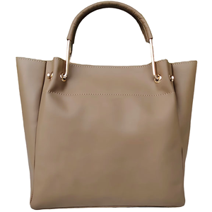 Bolso de Mensajero de Cuero para Mujer, Estilo Boho Elegante y Estructurado, Color Beige Taupe, Asa Doble, Detalles Metálicos Dorados - Product Image 6