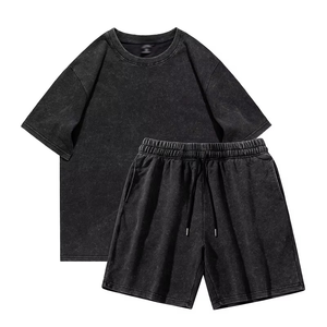 T-shirt homme en promotion, ensemble décontracté vintage délavé, ensemble court unisexe été, ensemble personnalisé mode homme - Product Image 1