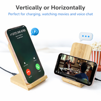 Support de chargeur sans fil en bambou 15W, charge rapide PD, organisateur de bureau en bois écologique, support de téléphone pour iPhone Android