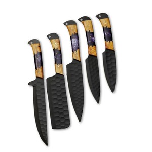 Ensemble de couteaux de cuisine BK Industries ultra-affûtés, 5 pièces, bloc de couteaux, lames en acier inoxydable à haute teneur en carbone, fabrication artisanale, design ambidextre - Product Image 1