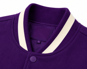 SINEWY SPORTS Men's <b>Purple</b> <b>Varsity</b> <b>Jacket</b> Solid Color Cotton Polyester Blend Casual Autumn Turn-down Collar Regular Fit - Product Image 4