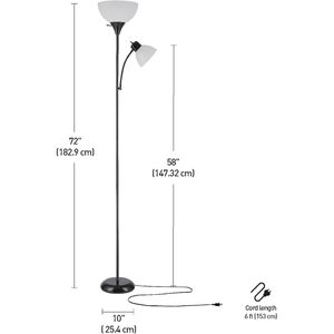 Lampada da Terra Torchiere Nera Opaca da 72 Pollici con Luce di Lettura Regolabile e Doppio Interruttore Rotante, Paralume Satinato - Product Image 5