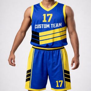 Tenue de basketball pour hommes grande taille au design unique, ensemble de basketball professionnel assorti, respirant, séchage rapide, léger, en polyester - Product Image 1