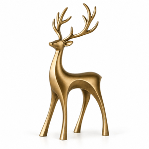 Sculpture de cerf doré avec bois de cerf moderne |   Figurine décorative pour salon, bureau, console, étagère, table, décoration d'intérieur, ornement - Product Image 1