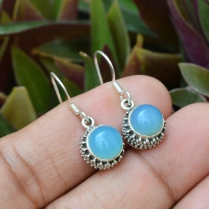 Boucles d'oreilles pendantes en calcédoine bleue faites à la main, argent sterling 925, bijoux élégants en pierres précieuses, cadeau pour elle - Product Image 4