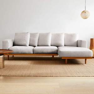 Canapé d'angle moderne en teck massif avec cadre en bois, coussins rembourrés en tissu épais et accoudoirs rembourrés pour salon intérieur - Product Image 1