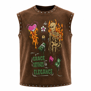 T-shirts sans manches amples en coton pour hommes avec logo personnalisé, hauts surdimensionnés, débardeurs coupés, impression DTG - Product Image 2