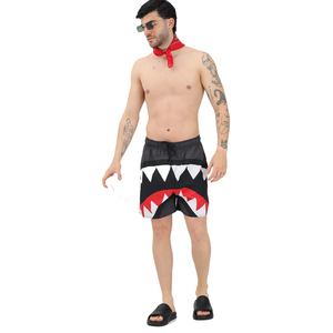 <b>Men's</b> Shark Mouth Print Board <b>Shorts</b> Quick Dry Drawstring Casual <b>Swim</b> Trunks Black White Red <b>Patterned</b> <b>Short</b> Length - Product Image 1