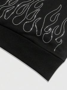 Sudadera con capucha negra para hombre, con cremallera, diseño de llamas con pedrería, capucha con púas, de algodón polar, estilo oversize, fabricación de ropa urbana - Product Image 6