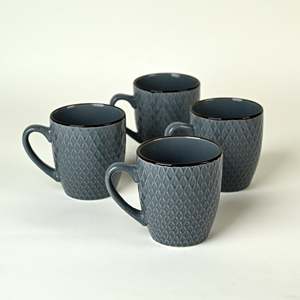 Set of 4 Smoky <b>Slate</b> Blue Ceramic Coffee Mugs Microwave Safe Pottery Flower Patterned Cup for Hiking Cute Custom Design - Product Image 3