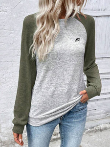 Women's Two Tone <b>Raglan</b> Long Sleeve T Shirt Crew Neck Contrast Sleeve Casual <b>Top</b> Sportswear Wholesale Sweatshirt - Product Image 3