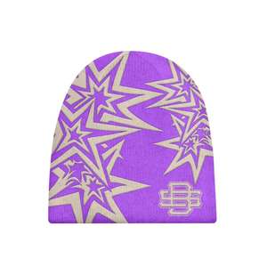 Gorro Unisex con Patrón de Estrella Geométrica, 100% Acrílico, Gorro de Invierno, Estilo Urbano, Casual, para Adultos, en Negro, Rojo, Morado, Marrón y Azul - Product Image 3