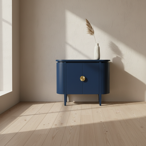 Meuble de rangement moderne en chêne, console latérale incurvée, design minimaliste, buffet compact, console arrondie, couleur marine, écologique - Product Image 2