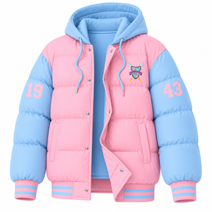 Veste matelassée personnalisée Gamma Phi Delta Sorority avec logo brodé sur le devant, couleur rose et bleu clair, manches longues, pour femme - Product Image 4