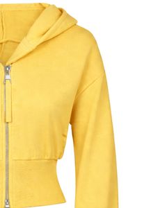 Sudadera con capucha corta amarilla para mujer, personalizada por el fabricante, con cremallera, corte ajustado, manga larga, estilo casual urbano, de algodón y forro polar. - Product Image 5