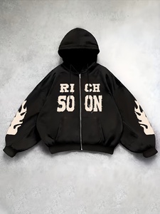เสื้อฮู้ดซิปผู้ชายผ้าฝ้าย 100% สไตล์วินเทจสีซีดจางแบบย้อนยุค คอลเลคชั่นฤดูใบไม้ผลิ 2026 ลวดลายวาฟเฟิลแบบทำสีเอซิดวอช  แบบดิสเทรส - Product Image 1