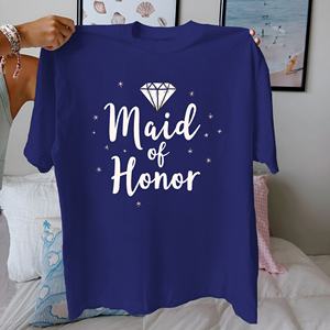 T-shirt imprimé décontracté Diamond Maid of Honor pour femme Comfort Fit 100% pur coton tricoté - Product Image 2