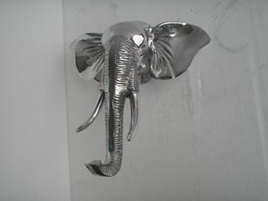 Large Elephant Wall Head Metal Elephant Wall Sculpture <b>Bronze</b> Finish Statue - Product Image 4