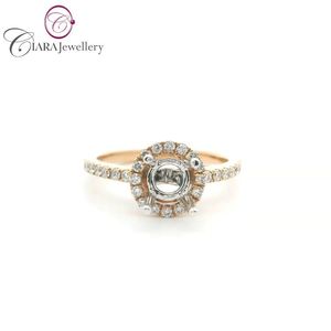 18K AU750 CLASSIQUE HALO BANDE EN OR ROSE ET PANIER EN OR BLANC VÉRITABLE DIAMANT NATUREL MONTAGE DE BAGUE DE FORME RONDE - Product Image 1