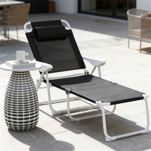 Sedia a Sdraio Pieghevole Nera per Cortile Esterno e Prendisole - Product Image 1
