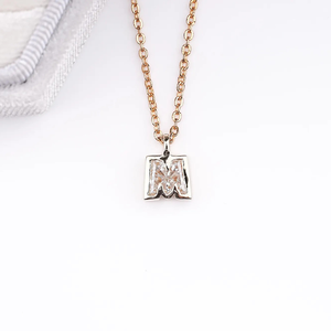 Custom Princess Cut <b>Letter</b> Pendant Necklace with Moissanite and Diamond Charm Trendy Gold Plated Silver Jewelry for Women - Product Image 1