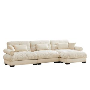 Divano Componibile in Velluto Super Confortevole e Oversize con Pouf Mobile, Braccioli Imbottiti e Tasche Profonde per Soggiorno - Product Image 5