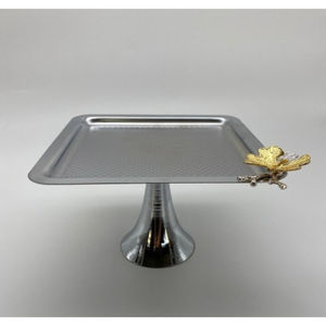 Moderno Soporte Redondo de Metal para Postres, Soporte para Tartas de Acero Inoxidable de Alta Calidad con Detalles en Hoja de Oro para Bodas y Fiestas - Product Image 2