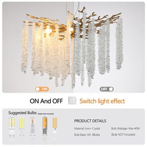 Lampadario a Sospensione Moderno Dorato da 24 Pollici con Fili di Cristallo a Cascata, Illuminazione di Alta Gamma per Soggiorno e Sala da Pranzo - Product Image 6
