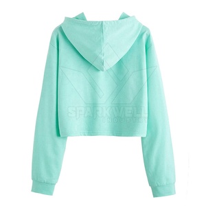 Hoodie court confortable pour femme, hiver, uni, 100% coton, séchage rapide, respirant, léger, manches longues, poche avant, décontracté, tendance - Product Image 2