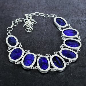 Collier unisexe de luxe en argent et saphir bleu, avec pierres précieuses ovales, chaîne à maillons, pour mariage et usage quotidien, magnifique - Product Image 4