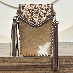 Sac à bandoulière pour téléphone en cuir de vachette fait main personnalisé pour femmes Style occidental Petit porte-téléphone Porte-monnaie en cuir véritable Mini sac - Product Image 4