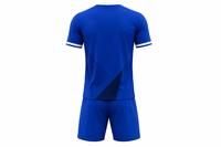 Conjunto de Camiseta de Fútbol Unisex Azul Sólido Sublimado de Manga Corta con Cuello en V, Transpirable, de Poliéster, Ajuste Atlético, Personalizable
