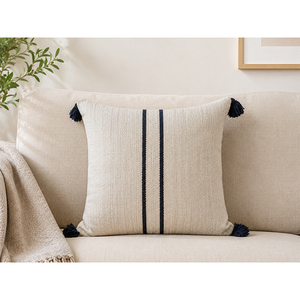 Funda de Cojín Rectangular a Rayas 100% Lino con Borlas, Funda de Almohada Decorativa Tejida Ecológica y Lavable para Sofá, Hotel y Hogar - Product Image 2