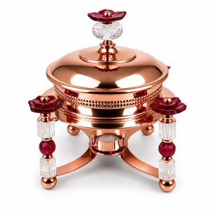 Luxury Durable Stainless Steel Non-Stick Food Warmer with Crystal Floral Design Buffet Serving Dish for Hotel Dining <b>Table</b> Use - Product Image 5