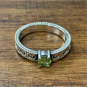 Boho 925 Sterling Silver Round Green Gemstone <b>Ring</b> - Antique Style Detailed Filigree Engagement Band Jewelry - Product Image 2
