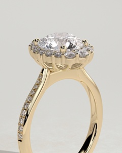 Anillo de Diamantes de Oro Sólido de 14K, Estilo Vintage, Corte Brillante Redondo, Diamante Cultivado en Laboratorio con Halo y Diamantes con Engaste Pavé, Anillo de Novia de Lujo - Product Image 2