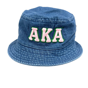 AKA Denim Bucket <b>Hat</b> Pink Embroidered Letter Blue Denim Cotton Cap Adjustable Casual Fashion Streetwear Outdoor <b>Hat</b> for <b>Men</b> - Product Image 1